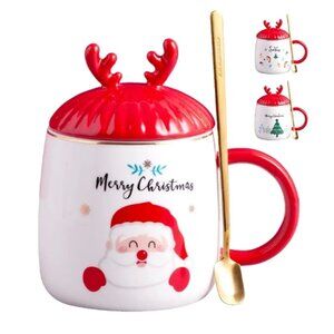 Merry Christmas Ceramic Novelty Mug w/ 3D Lid and Spoon 15oz